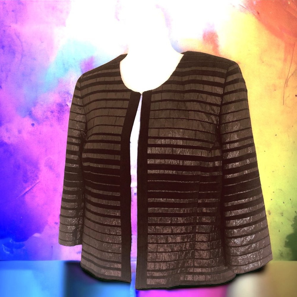 Lauretta By Laure Casa Luxurious Striped Texture Black Blazer Sz M